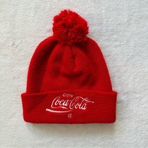 Coca Cola “Enjoy Coca Cola” Vintage Embroidered Pom Pom Winter Beanie Red/White